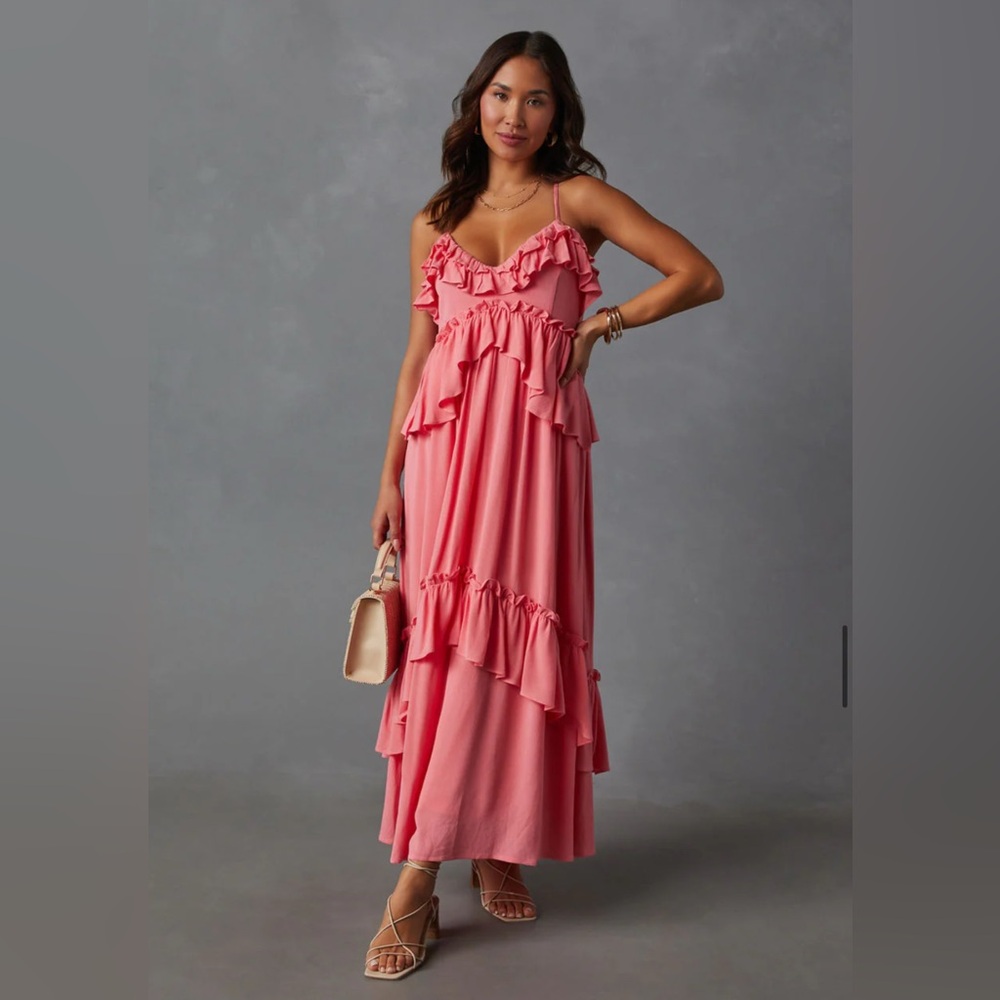 VICI Coral Ruffle Tiered Maxi Dress - NWOT
